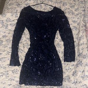Windsor Midnight Blue Sequin Long Sleeve Dress